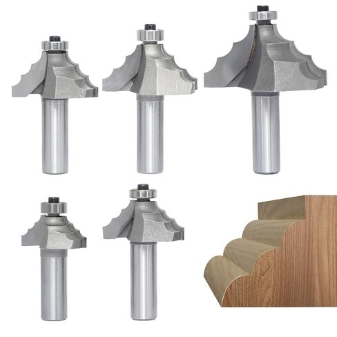 Akylin 5Pcs Bearing Guided Bead Ovolo Bit Set,1/2" Shank Decorative Edge Bits with 3 Quarter-Round,Rounding Over Radius 3.5mm, 4.5mm, 5.5mm, 6mm and 7.8mm, for Wood Profiling,Molding in Kuwait