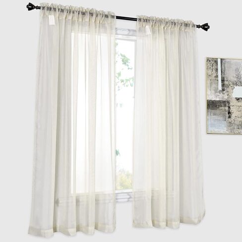 DONREN 2 Panels Teal Sheer Curtains for Bedroom Rod Pocket Tulle Voile Sheer Drapes for Living Room (Turquoise,52X63 Inches) in Kuwait