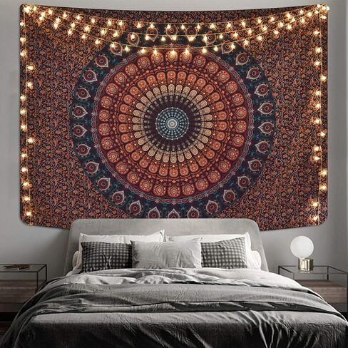 Lyacmy Bohemian Mandala Tapestry Hippie Tapestries Psychedelic Peacock Boho Tapestry Wall Hanging for Bedroom (36.02 x 48.03 inches) in Kuwait