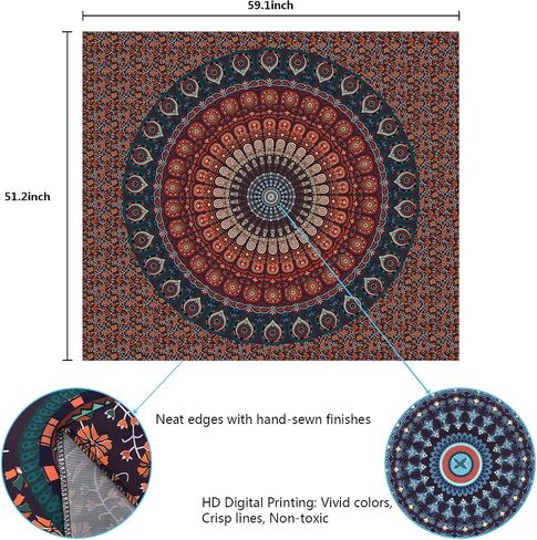 Lyacmy Bohemian Mandala Tapestry Hippie Tapestries Psychedelic Peacock Boho Tapestry Wall Hanging for Bedroom (36.02 x 48.03 inches) in Kuwait