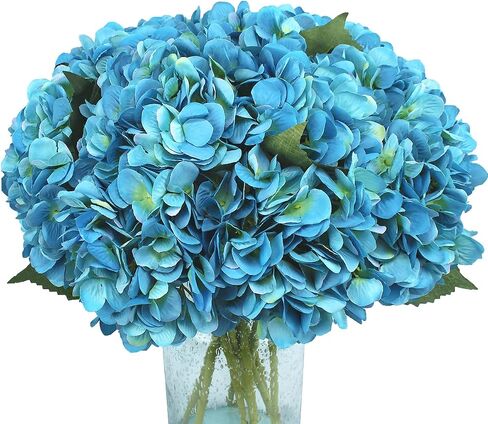 Artificial Fake Flowers Plants Silk Hydrangea 1 Flower Head Arrangements Wedding Bouquets Decorations Plastic Floral Table Centerpieces Home Kitchen Garden (Black Blue) in Kuwait