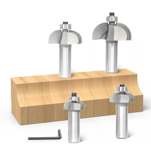 Akylin 4pcs Cove Router Bit Set,1/2" Shank,Radius 3/16",1/4",7/16", and 9/16",Cove Edging Cutter for Wood Profiling,Routing,Molding in Kuwait