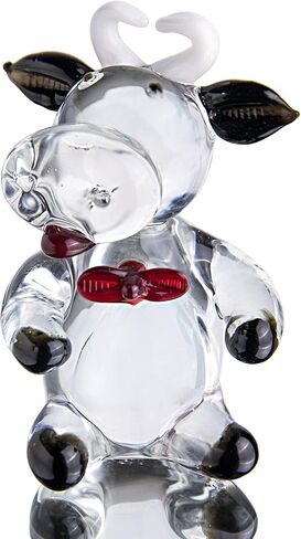 QFkris 2.5'' Blown Glass Cow Figurine Collectibles Mini Handmade Black Art Glass Farm Animal DIY Craft Ornament Home Decor in Kuwait
