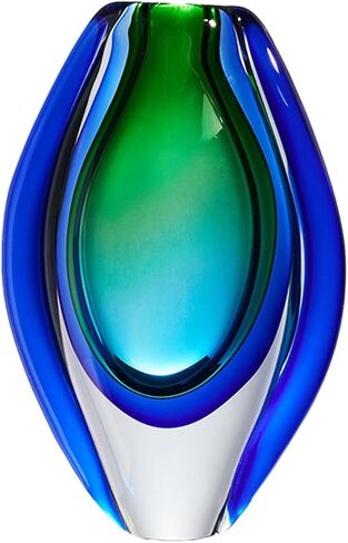 Luxury Lane Hand Blown Sommerso Oval Art Glass Vase for Decor Centerpiece Table Decoration Blue 10 inch tall in Kuwait