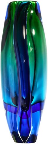 Luxury Lane Hand Blown Sommerso Oval Art Glass Vase for Decor Centerpiece Table Decoration Blue 10 inch tall in Kuwait