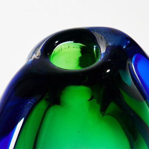 Luxury Lane Hand Blown Sommerso Oval Art Glass Vase for Decor Centerpiece Table Decoration Blue 10 inch tall in Kuwait