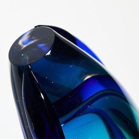 Luxury Lane Hand Blown Sommerso Oval Art Glass Vase for Decor Centerpiece Table Decoration Blue 10 inch tall in Kuwait