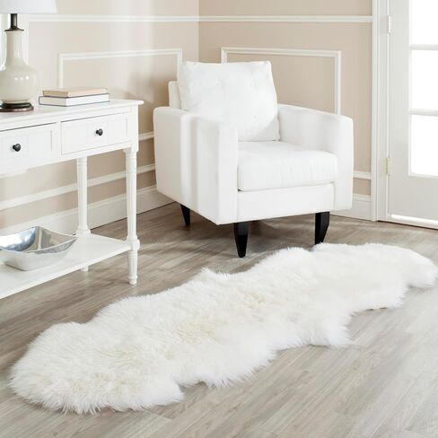 SAFAVIEH Sheep Skin Collection 2' x 3' Champagne / Copper Brown SHS121K Handmade Rustic Glam Genuine Pelt 3.4-inch Extra Thick Accent Rug in Kuwait
