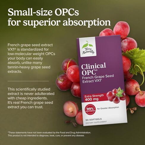Terry Naturally Clinical OPC Extra Strength - 90 Softgels - French Grape Seed Extract Supplement - Supports Immune Health, Antioxidant - Non-GMO, Gluten Free - 90 Servings in Kuwait