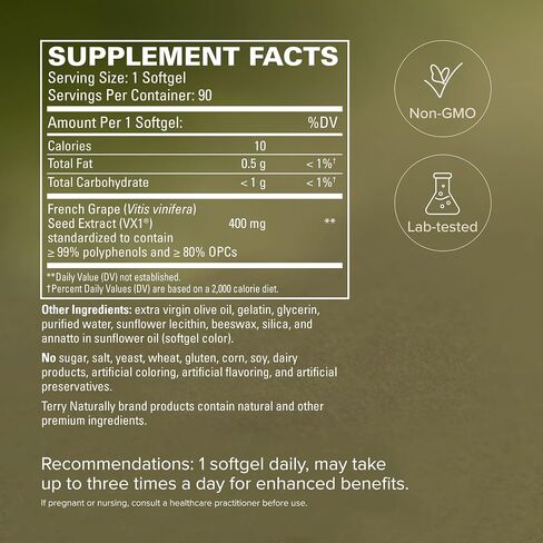 Terry Naturally Clinical OPC Extra Strength - 90 Softgels - French Grape Seed Extract Supplement - Supports Immune Health, Antioxidant - Non-GMO, Gluten Free - 90 Servings in Kuwait