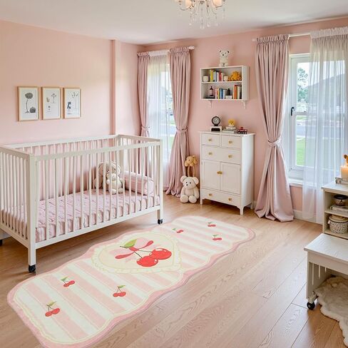 USTIDE Kids Runner Rug, Pink Oval Girls Pink Carpet Super Fluffy and Washable Throw Mat Castle Cartoon Floor Carpet Cute Bedside Rug for Nursery Playroom Bedroom Decor (Oval Runner,32"x63") in Kuwait