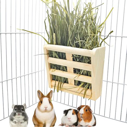 Chinchilla Hay Rack,Bunny Hay Feeder,Guinea Pig Hay Holder,Rabbit Food Dispenser,Natural Wooden,Hamster,Rabbit Cage Accessories by BLSMU in Kuwait