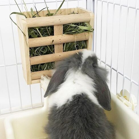 Chinchilla Hay Rack,Bunny Hay Feeder,Guinea Pig Hay Holder,Rabbit Food Dispenser,Natural Wooden,Hamster,Rabbit Cage Accessories by BLSMU in Kuwait