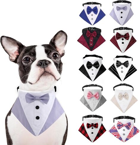 HDKUW Dog Tuxedo, Dog Wedding Bandana Collar with Bow Tie, Adjustable Dog Tux Formal Dog Costumes for Small Medium Large Dogs Black Stripe S in Kuwait