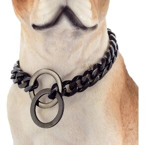 Dog Chain Collar Black Color High Polished Stainless Steel Cuban Link Strong Heavy Duty Chew Proof Walking Chain Leash Collar for Small Dogs(12mm, 22") in Kuwait
