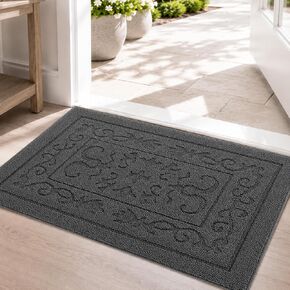 FONEYI Indoor Door Mat, Entrance Rug 24" x 36" Non-Slip Rubber Backing, Machine Washable Entry Rug, Low Profile Absorbent Dirt Trapper Doormat Inside Floor Mats for Entryway, Grey in Kuwait