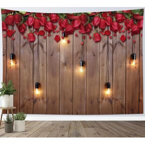 HVEST Valentine's Day Tapestry Wall Hanging Red Roses Flower on Rustic Planks Tapestries Love Romantic Holiday Wall Art Blanket for Bedroom Living Room Dorm Party Wall Decor, 60W X 40H Inches in Kuwait