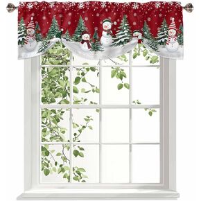 Teamery Christmas Red Truck Trees Valances for Windows Snowman Small Window Rod Pocket Plaid Wood Grain Farmhouse Decor & Drapes for Bathroom Bedroom 54x18in in Kuwait