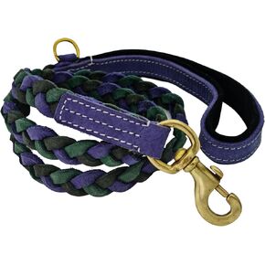 Blazing Paws Vibrania 6 Ft Heavy Duty 1 inch Wide Super Soft Thick Distressed Premium Leather Dog Leash with Side Ring, Full Braided, for Active and Large Dogs (6 Ft L x 1" W, Brown-Tan Mix) in Kuwait