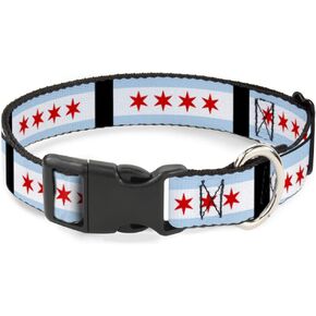 Buckle-Down Plastic Clip Collar - Chicago Flags/Black - 1/2" Wide - Fits 9-15" Neck - Large in Kuwait