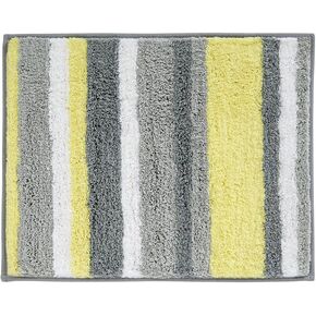 iDesign Stripz Microfiber Polyester Bath Mat, Non-Slip Shower Accent Rug for Master, Guest, and Kids' Bathroom, Entryway, 21" x 17", Gray and Yellow in Kuwait