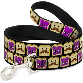 Buckle-Down Pet Leash - Peanut Butter w/Mustache & Jelly - 4 Feet Long - 1" Wide in Kuwait