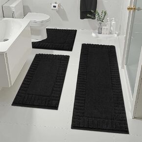 Pauwer Bathroom Rugs Sets 3 Piece Bathroom Shower Rugs with U-Shaped Contour Toilet Mat Absorbent Microfiber Plush Bath Mats Non Slip Bath Rugs Machine Washable Shaggy Bath Mat Set, Border Dark Grey in Kuwait