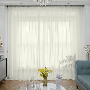 ABCHOME White Sheer Curtains 84 Inches Long 2 Panels,Rod Pocket Voile Semi Sheer Window Curtains for Kitchen, Bedroom and Living Room(White, 52 W x 84 L) in Kuwait