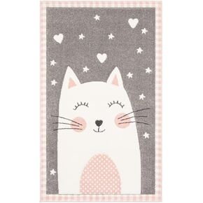 SAFAVIEH Carousel Kids Collection Accent Rug - 4' x 6', Pink & Grey, Cat Design, Non-Shedding & Easy Care, Ideal for High Traffic Areas for Boys & Girls in Playroom, Nursery, Bedroom (CRK134P) in Kuwait
