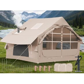 Inflatable Camping Tent with Canopy, Cabin Tent, 4-6 Person Glamping Tents Sun Shelter, Easy Setup Waterproof Outdoor Oxford Tents, Self-Supporting Structure Inflatable House Tent with Picnic Blanket in Kuwait