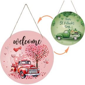 Reversible Valentines Day Decor/St Patricks Day Decorations Front Door Decor Pink Valentines Day Door Decor Red Truck Welcome Sign Happy St Patricks Day Door Decorations for Wall Window Office Home in Kuwait