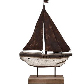 K KILIPES 9.33" H Nautical Wood Sailboat with LED Light Sail Boat Tabletop Ornaments Rustic Wooden Boat Decoration Decorative Sailing Boat Model Beach Theme Home Decor in Kuwait