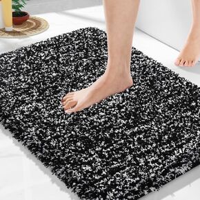 Yimobra Fluffy Plush Bath Rug, Super Shaggy Soft Non Slip, Water Absorbent Microfiber Bath Mat, Dries Quickly, Machine Washable Thick Bathroom Floor Rugs for Shower, 44"x 24", Light Gray & White in Kuwait