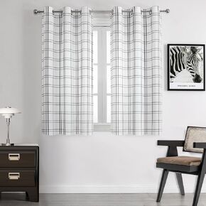 Beige White Buffalo Plaid Café Curtain Valances,Tan Beige Stripes on White Textured Fabric,Rustic Semi Sheer Window Treatment for Kitchen Bathroom,55" Wx15 Lx1 in Kuwait