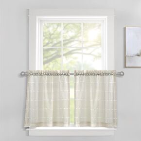 مجموعة طبقات ستائر نافذة المطبخ الشفافة المزخرفة من Lush Decor Farmhouse، مقاس 29 بوصة عرض × 36 بوصة طول، أزرق داكن in Kuwait
