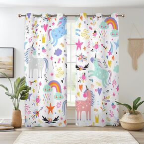 Renaiss U-nicorn Printed Blackout Curtains Cute Cartoon Rainbow Window Curtains for Girls Bedroom Colorful U-nicorns Window Drapes for Living Room 42 x 96 inch 2 Panels Set in Kuwait