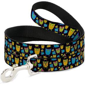 Buckle-Down Pet Leash - Owls Black/Multi Neon - 6 Feet Long - 1.5" Wide in Kuwait