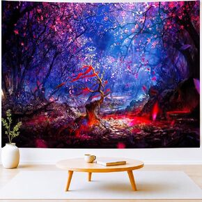 Delur Fantasy Forest نسيج شجرة الحياة طبيعة المناظر الطبيعية نسيج الجدار شنقا حكاية خرافية العالم نسيج مخدر اللوح الأمامي نسيج المفرش لغرفة النوم ديكور غرفة المعيشة (51.2 "× 59.1") in Kuwait