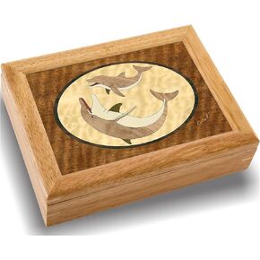 Wood Art Dolphin Box - Handmade USA - Unmatched Quality - Unique, No Two are the Same - Original Work of Wood Art. A Dolphin Gift, Ring, Trinket or Wood Jewelry Box (#4115 Dolphin's Play 4x5x1.5) in Kuwait