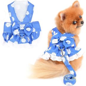 PAIDEFUL Dog Dress Harness and Leash Set Costume Floral Bow Cats Sundress for Small Pets Girls Soft Puppy Clothes, Pink, XS in Kuwait