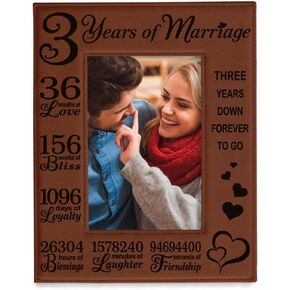 KATE POSH 3rd Anniversary, 3rd Wedding Anniversary, 3 Years Anniversary, Three Years of Marriage, Third Anniversary Engraved Rawhide Leather Picture Frame (5x7 Horizontal) in Kuwait