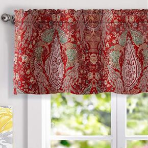 DriftAway Christopher Peacock Floral Pattern Thermal Insulated Blackout Window Curtain Valance Rod Pocket 2 Layers 52 Inch by 14 Inch Plus 1.75 Inch Header Teal in Kuwait