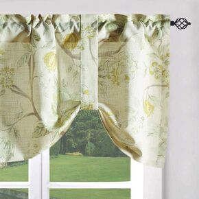 Leeva Floral Print Tie-up Curtains Valances for Kitchen Windows, Rod Pocket Linen Rod Pocket Textured Small Curtain for Bathroom, One Panel, 52 x 18, Green in Kuwait