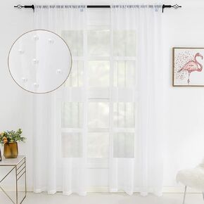 ستائر WestWeir بيضاء لؤلؤية شفافة - جيب قضيب (مجموعة من 2) 52 × 84 بوصة لغرفة النوم، غرفة الفتاة in Kuwait