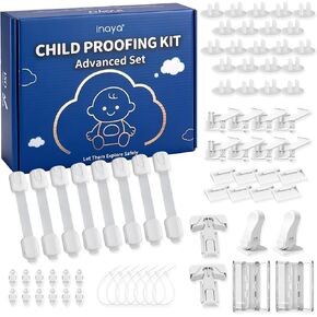 Inaya Complete 50pc Deluxe Baby Proofing Kit - Flexible Hidden Baby Locks for Cabinets and Drawers, Adjustable Child Safety Latches, Corner Guards & Furniture Anchors in Kuwait