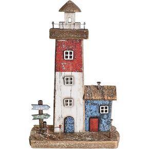 Wooden Lighthouse Decoration Nautical Decor Wood Lighted Lighthouse Ornament Decorative Lighthouse Tabletop Beach Decorations Coastal Decor Ocean Sea Home Decor Beach House Decor (16" H) in Kuwait