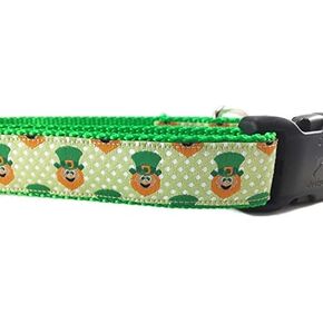 St Patricks Dog Collar, Caninedesign, Shamrock, Beer, Leprechaun, 1 inch Wide, Adjustable, Nylon, Medium and Large (Shamrocks and Beer, 5/8 Small 9-13") in Kuwait