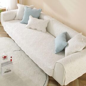 vctops Embroidered Cotton Quilted Couch Sofa Cover Farmhouse Solid Color Sectional Couch Covers Non-Slip Soft Sofa Slipcover Washable Furniture Protector for Dogs, Children, Pets (Light Gray,28"x70") in Kuwait