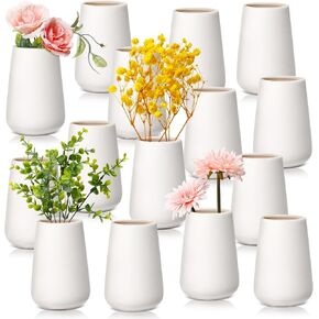 Tioncy 15 Set White Ceramic Bud Vases Bulk 3.9 Inch Boho Small Flower Vases White Ceramic Vases for Centerpieces for Dry Flowers Pampas Garss Home Wedding Table Decor (Stylish) in Kuwait