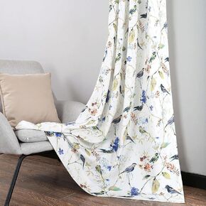 Leeva Linen Textured Sheer Window Curtains, Rod Pocket Semi Voile Drapes 84 Inch Long Vintage Birds Pattern Sheer Curtain Panels for Bedroom Living Room, 2 Pieces in Kuwait